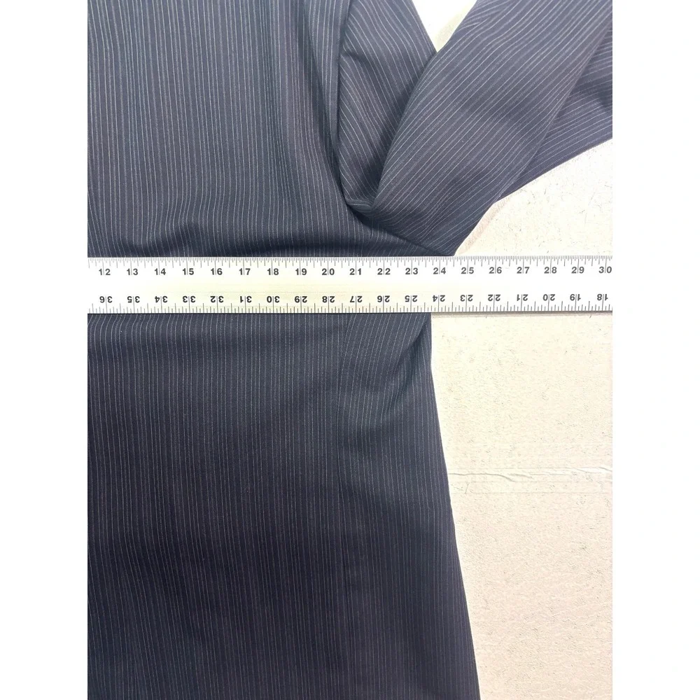 vtg 70s Oleg Cassini‎ 46L 46x34 2pc Pant Suit Double Breasted Navy Blue Stripe